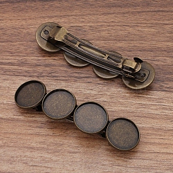 Iron Hair Barrette Findings, with Brass Flat Round Bezel Settings, Antique Bronze, 86x22mm, Tray: 20mm(OHAR-PW0001-025AB)