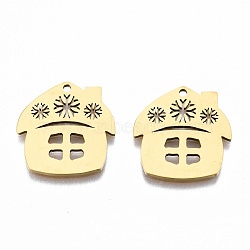 201 Stainless Steel Pendants, Laser Cut, Christmas Cabin with Snowflake, Golden, 18x17.5x1mm, Hole: 1.4mm(STAS-Q240-029G)