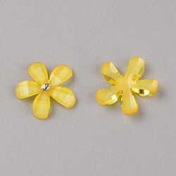 Resin Cabochons, with Rhinestone, DIY Accessories, Flower, Yellow, 16x16x3mm(RESI-WH0014-47A)