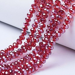 Electroplate Glass Beads Strands, Pearl Luster Plated, Faceted, Rondelle, FireBrick, 3x2mm, Hole: 0.8mm, about 150~155pcs/strand, 15~16 inch(38~40cm)(EGLA-A034-T2mm-A06)