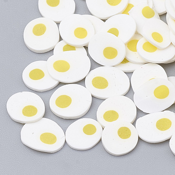 Handmade Polymer Clay Nail Art Decoration, Fashion Nail Care, No Hole, Food, Fried Egg/Poached Egg, White, 4~9x3~7x0.1~3mm