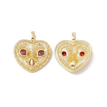 Rack Plating Brass Micro Pave Cubic Zirconia Pendants,  Cadmium Free & Nickel Free & Lead Free, Heart with Owl, Real 18K Gold Plated, 34.5x30x6.5mm, Hole: 6.5x4mm