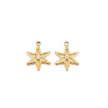 Ion Plating(IP) 304 Stainless Steel Pendants, with Crystal Rhinestone, Star, Real 14K Gold Plated, 15x11x2mm, Hole: 1.5mm