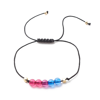 Acrylic & Brass Braided Bead Bracelet, Nylon Cord Adjustable Bracelet for Women, Colorful, Inner Diameter: 3/4~3-3/8 inch(1.9~8.6cm)