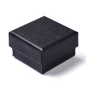 Paper Jewelry Boxes, with Black Sponge, for Earring and Ring, Square, Black, 5.1x5.1x3.15cm