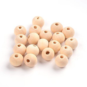 Unfinished Wood Beads, Natural Wooden Loose Beads Spacer Beads, Round, Moccasin, 10mm, Hole: 2mm, 200pcs/bag