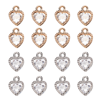 Alloy Charms, with Cubic Zirconia, Heart, Mixed Color, 12x8.5x5mm, Hole: 1mm, 2 colors, 100pcs/box