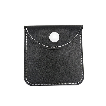 Square PU Leather Jewelry Pouches, Jewelry Gift Bags with Snap Button, for Ring Necklace Earring, Black, 7x7cm