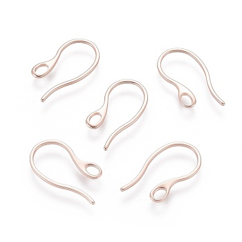 304 Stainless Steel Earring Hooks, with Horizontal Loop, Rose Gold, 22x11.5x1mm, Hole: 3x2mm, 21 Gauge, Pin: 0.7~1mm