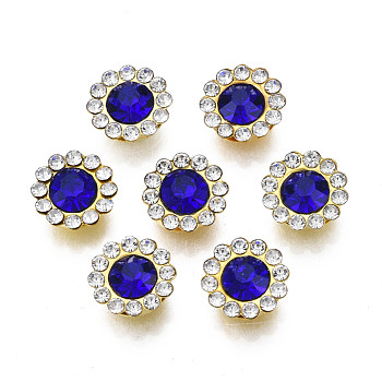 Sew on Rhinestone, Transparent Glass Rhinestone, with Iron Prong Settings, Faceted, Flower, Sapphire, 9x4mm, Hole: 1.2mm