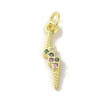 Brass Micro Pave Cubic Zirconia Pendants, Real 18K Gold Plated, Lightning Bolt Charms, Colorful, 18.5x4.5x2mm, Hole: 3mm