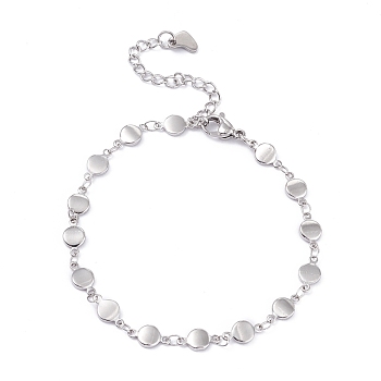 304 Stainless Steel Link Chain Bracelets, with Lobster Claw Clasps, Flat Round, Stainless Steel Color, 7-3/8 inch(18.8cm)