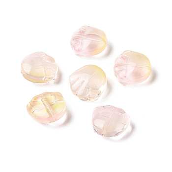 Transparent Spray Painted Glass Beads, Bear Claw Print, Pink, 14x14x7mm, Hole: 1mm