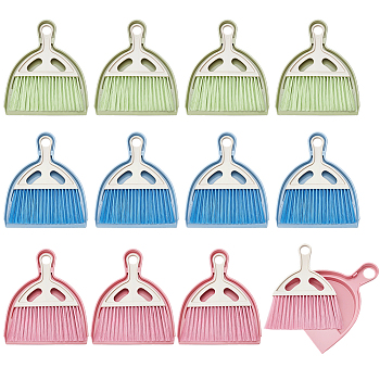 12 Bags 3 Colors Plastic & Nylon Mini Broom Brush and Dustpan Set, Multi-Functional Cleaning Tool, for Home Kitchen Bathroom Sweeping Dusting, Mixed Color, Dustpan: 200x168x13mm, Broom: 185x155x12.5mm, 4 bags/color