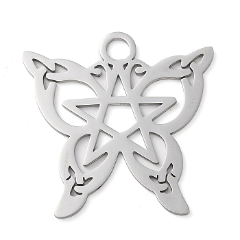 Non-Tarnish 304 Stainless Steel Pendants, Butterfly with Star Charms, Stainless Steel Color, 40x40x1.5mm, Hole: 4.8mm