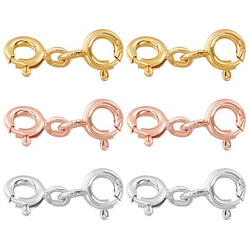 6Pcs 3 Colors Sterling Silver Double Spring Ring Clasps, Mixed Color, 15x6x3mm, Hole: 1.2mm, 2Pcs/color
