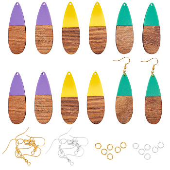 Olycraft DIY Dangle Earring Making Kits, Including Resin & Teardrop Walnut Wood Pendants, Brass Earring Hooks & Jump Rings, Mixed Color, 36pcs/box