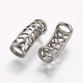 304 Stainless Steel Slide Charms, Tube, Stainless Steel Color, 22x8.5mm, Hole: 6.5mm