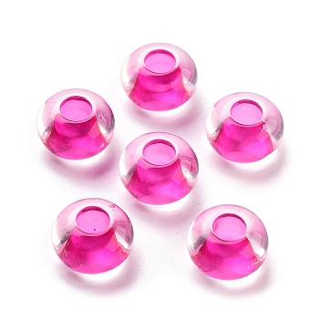 Transparent Acrylic European Beads, Large Hole Beads, Rondelle, Deep Pink, 14x8.5mm, Hole: 5.5mm, about 537pcs/500g