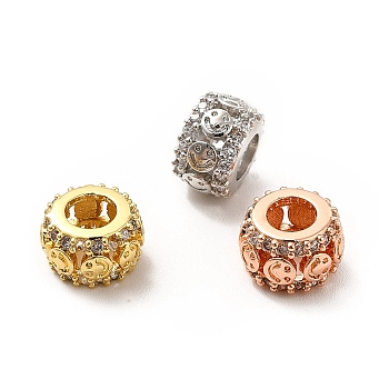 Rack Plating Brass Micro Pave Clear Cubic Zirconia Beads, Long-Lasting Plated, Cadmium Free & Lead Free, Rondelle with Smiling Face, Mixed Color, 8x5.5mm, Hole: 3.9mm