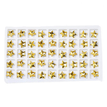 Glass Rhinestone Cabochons, Nail Art Decoration Accessories, Faceted, Star, Gold, 9.5x10x4.5mm