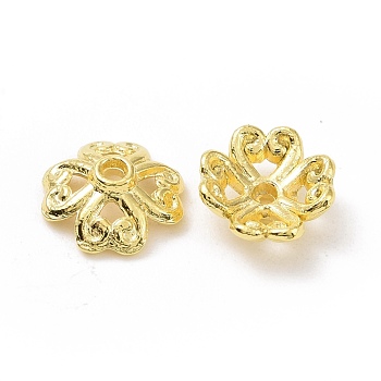 Rack Plating Alloy Bead Caps, Long-Lasting Plated, Lead Free & Cadmium Free, 4-Petal, Flower, Golden, 7.5x2.5mm, Hole: 0.8mm