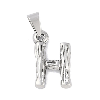 Non-Tarnish 304 Stainless Steel Pendants, Bamboo Style, Stainless Steel Color, Letter.H, 19x11x3mm, Hole: 3x7mm