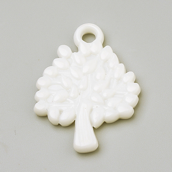 Opaque Acrylic Pendants, Tree, White, 30x22.5x3mm, Hole: 3mm, about 430pcs/500g