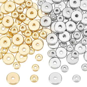 120Pcs 4 Styles 304 Stainless Steel Spacer Beads, Flat Round, Golden & Stainless Steel Color, 5~8x2mm, Hole: 1.5~2mm, 30pcs/style