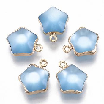 Resin Pendants, with Golden Plated Iron Loops, Imitation Cat Eye Style, Star, Sky Blue, 19x15.5x8mm, Hole: 1.8mm