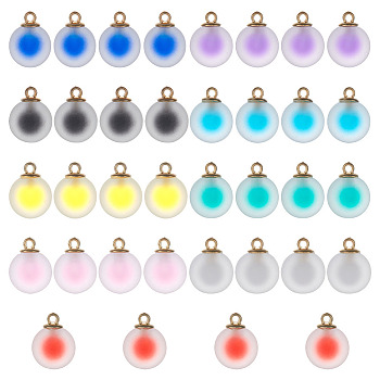 36Pcs 9 Colors Frosted Resin Pendants, with Golden Alloy Loop, Bead in Bead Style, Imitation Jelly, Round, Mixed Color, 20x15.5mm, Hole: 2.3mm, 4pcs/color