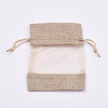 Cotton Packing Pouches, Drawstring Bags, with Organza Ribbons, Tan, 14~15x10~11cm