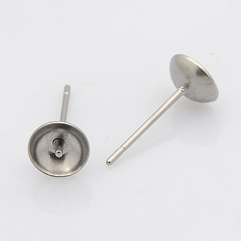 304 Stainless Steel Stud Earring Findings, Stainless Steel Color, 14x6mm, Pin: 0.7mm