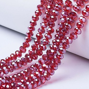 Electroplate Glass Beads Strands, Pearl Luster Plated, Faceted, Rondelle, FireBrick, 3x2mm, Hole: 0.8mm, about 150~155pcs/strand, 15~16 inch(38~40cm)