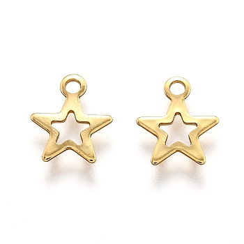 201 Stainless Steel Charms, Laser Cut, Hollow, Star, Real 18k Gold Plated, 9.5x8x0.5mm, Hole: 1.4mm