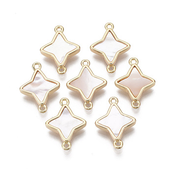 Brass Links, with Freshwater Shell, Nickel Free, Star, Real 18k Gold Plated, Seashell Color, 18x13x3mm, Hole: 1.2mm
