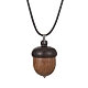 Acorn Shape Ebony Wood Locket Pendant Necklace with Wax Cords(NJEW-JN04485)-1