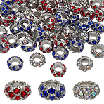 60Pcs 3 Colors Alloy Rhinestone European Beads, Large Hole Beads, Rondelle, Mixed Color, 11x6mm, Hole: 5mm, 20pcs/color(CPDL-PH0001-11)