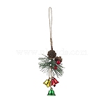 Iron Bell & Plastic Pine Cone Pendant Decorations, Jute Cord for Christmas Party Decor, Colorful, 260mm(HJEW-JM04392)