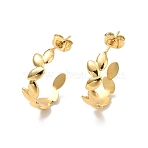 Ion Plating(IP) 304 Stainless Steel Leaf Wrap Stud Earring, Half Hoop Earrings for Women, Golden, 19.5x6mm, Pin: 0.7mm(X-EJEW-P202-03G)