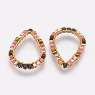 Brass Linking Rings, with Seed beads, teardrop, Colorful, 19x14x1.5mm(KK-K229-B10)