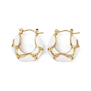 Ion Plating(IP) 304 Stainless Steel Textured Hoop Earrings, with Enamel, Real 18K Gold Plated, White, 22x20.5x6.5mm(EJEW-Z068-33G-02)