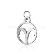 304 Stainless Steel Charms, with Jump Rings, Polished, Flat Round with Constellation, Aries, 13x11x1mm, Hole: 2.5mm(STAS-T036-T513-A1)