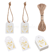 200Pcs Word Thank You Paper Gift Tags, Hange Tags, For Garment Accessories, with 1 Bundle Jute Cord, Gold, Card: 4x2.5x0.03cm, Hole: 3.5mm(CDIS-GL0001-01)