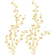 Plum Blossom Shape Appliques, Embroidery Thread Sew on Hot Melt Glue Blankets Cloth Patches, Costume Accessories, Gold, 460x145x1mm(PATC-WH0007-11C)