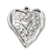 Non-Tarnish 304 Stainless Steel Pendants, Textured, Heart Charm, Stainless Steel Color, 25.5x21x3mm, Hole: 1.6mm(STAS-M323-34P)