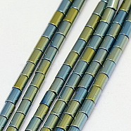Electroplate Non-magnetic Synthetic Hematite Beads Strands, Column, Grade A, Green Plated, 2.75x2mm, Hole: 1mm, about 135pcs/strand, 16 inch(G-J162-A-07)