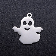 201 Stainless Steel Pendants, Ghost, Halloween, Stainless Steel Color, 18x17x1mm, Hole: 1.5mm(STAS-Q201-JN304-1)