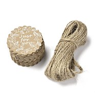 Kraft Paper Gift Tags, Hang Tags, with Jute Twine, Flat Round with Lacework, Word, 4.5x0.05cm, Hole: 5mm, 50pcs(CDIS-L008-B03)