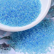 MIYUKI Round Rocailles Beads, Japanese Seed Beads, 11/0, (RR260) Transparent Aqua AB, 2x1.3mm, Hole: 0.8mm, about 5500pcs/50g(SEED-X0054-RR0260)